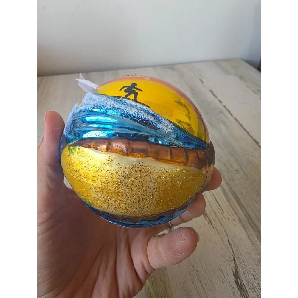 Surfer Hawaiian glass glitter ball ornament‎ remember Xmas tree large unique